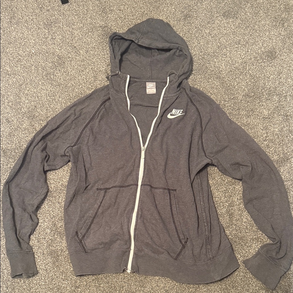 Nike Women's Charcoal Full-Zip Hoodie Vintage silver tag